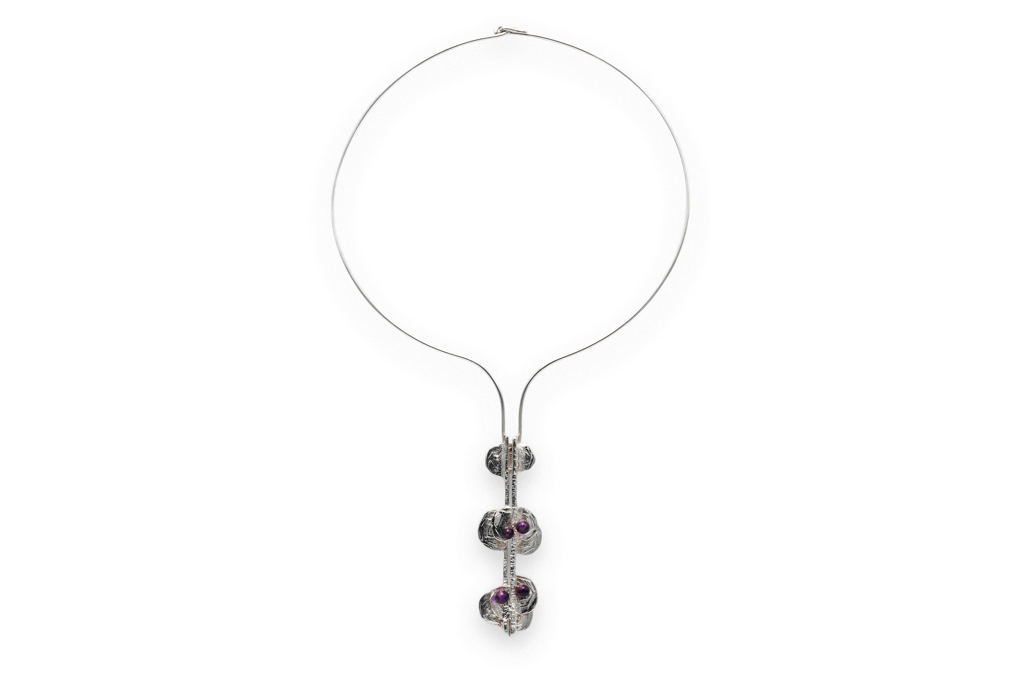 Collier Années 70 en argent 835 serti d'améthystes - 2