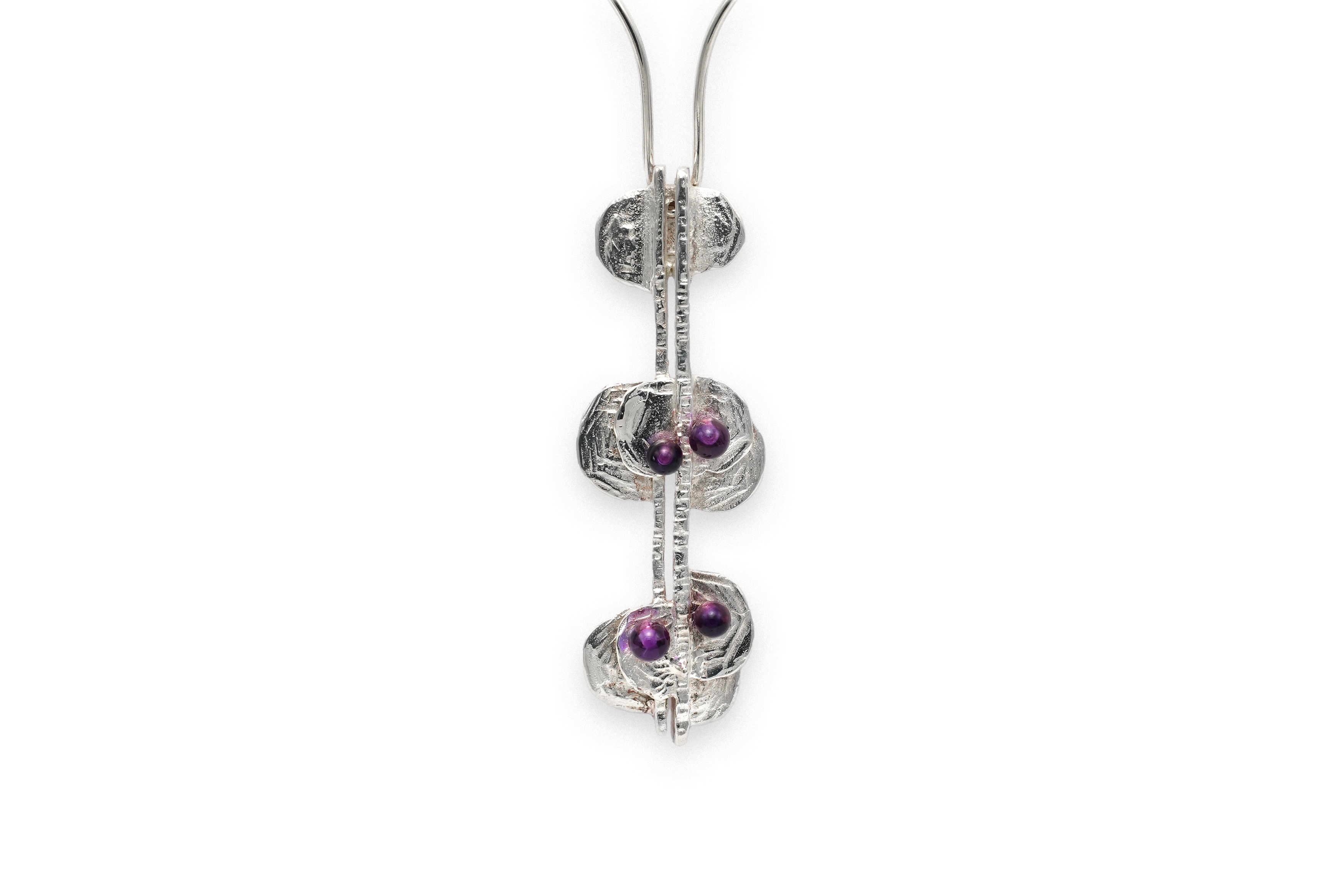 Collier Années 70 en argent 835 serti d'améthystes - 1