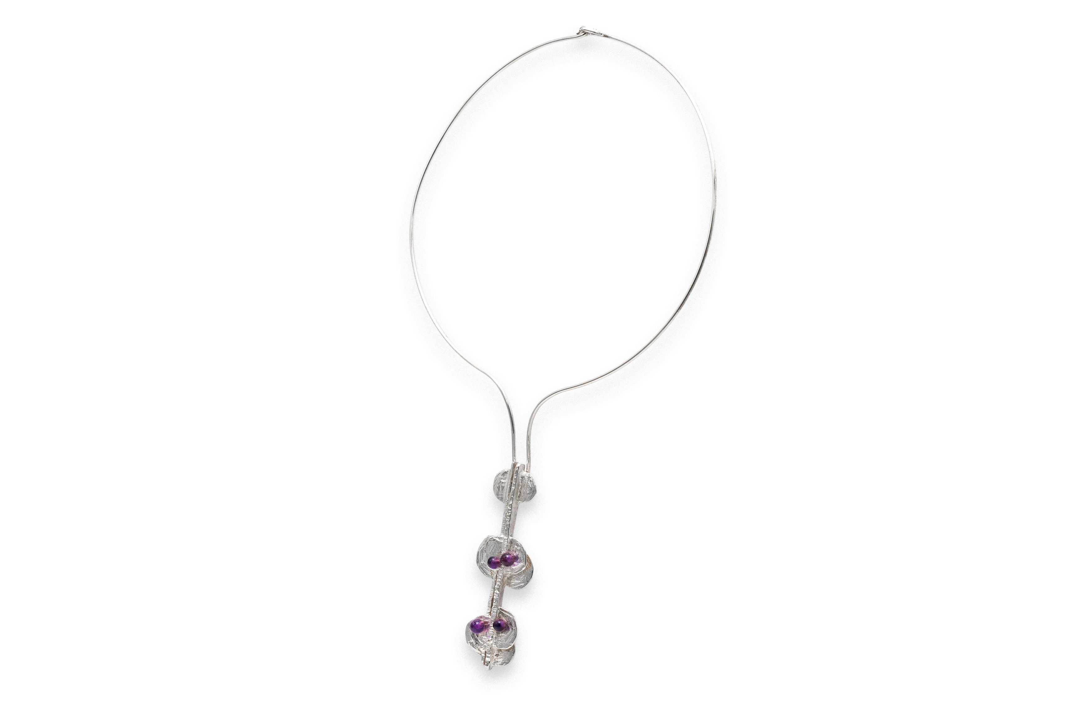 Collier Années 70 en argent 835 serti d'améthystes - 3