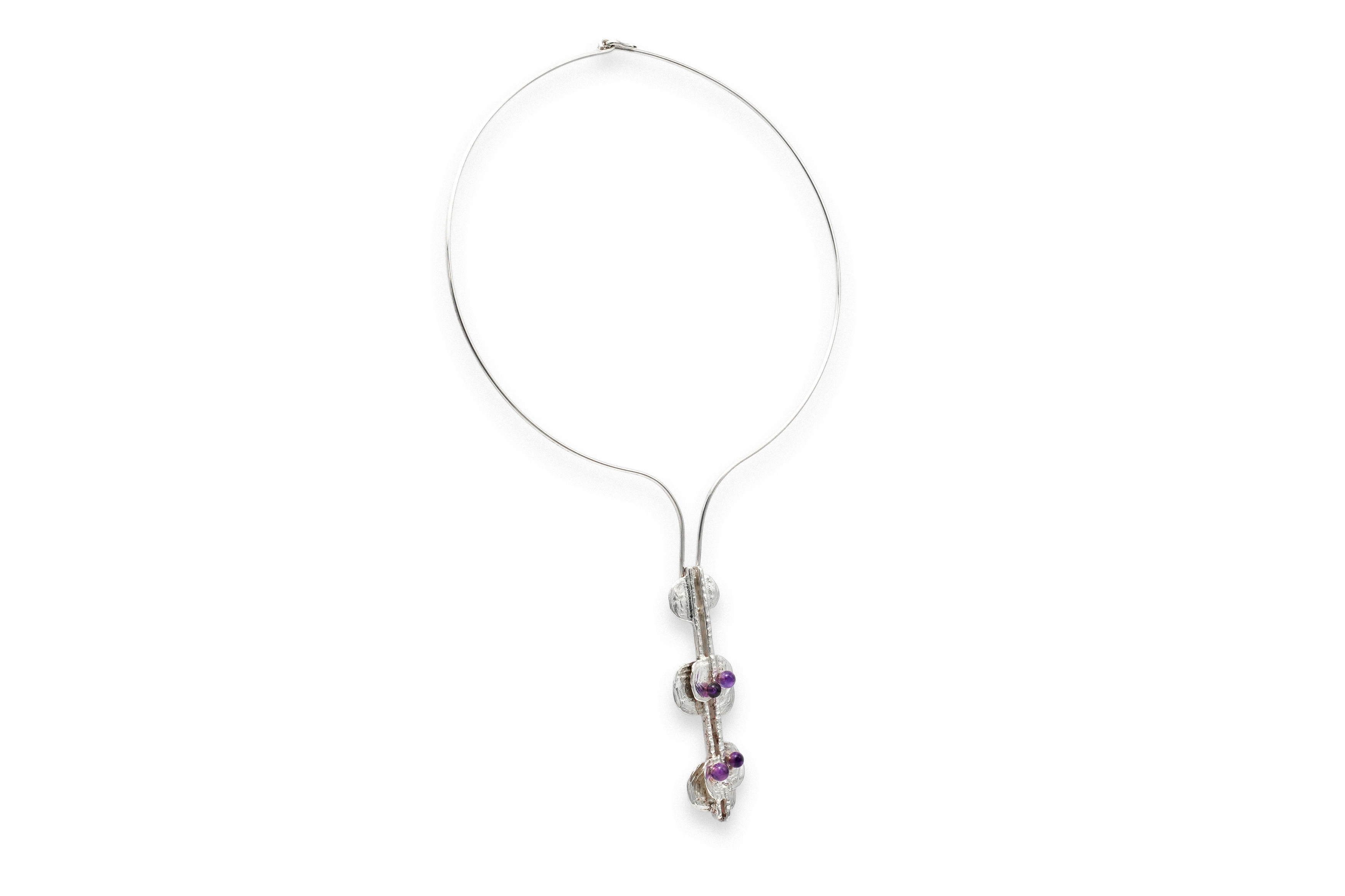 Collier Années 70 en argent 835 serti d'améthystes - 4