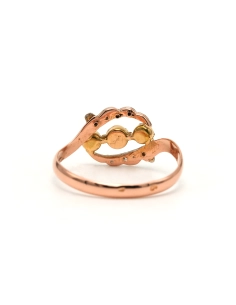 Bague Art Nouveau en or jaune 18 carats sertie d'une émeraude, de perles et de diamants taille "rose" - 5