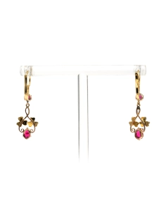 Boucles d'oreilles Art Nouveau en or jaune 18 carats serties de rubis et de perles - 4