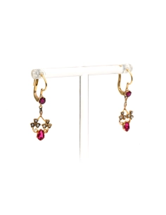 Boucles d'oreilles Art Nouveau en or jaune 18 carats serties de rubis et de perles - 6