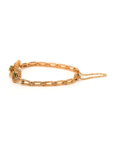 Bracelet Art Nouveau en or jaune 18 carats serti d'émeraudes et de perles - 3