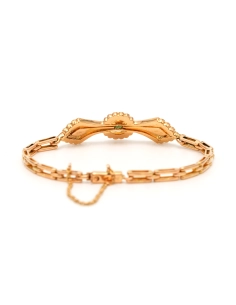 Bracelet Art Nouveau en or jaune 18 carats serti d'émeraudes et de perles - 4