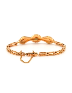 Bracelet Art Nouveau en or jaune 18 carats serti d'émeraudes et de perles - 5