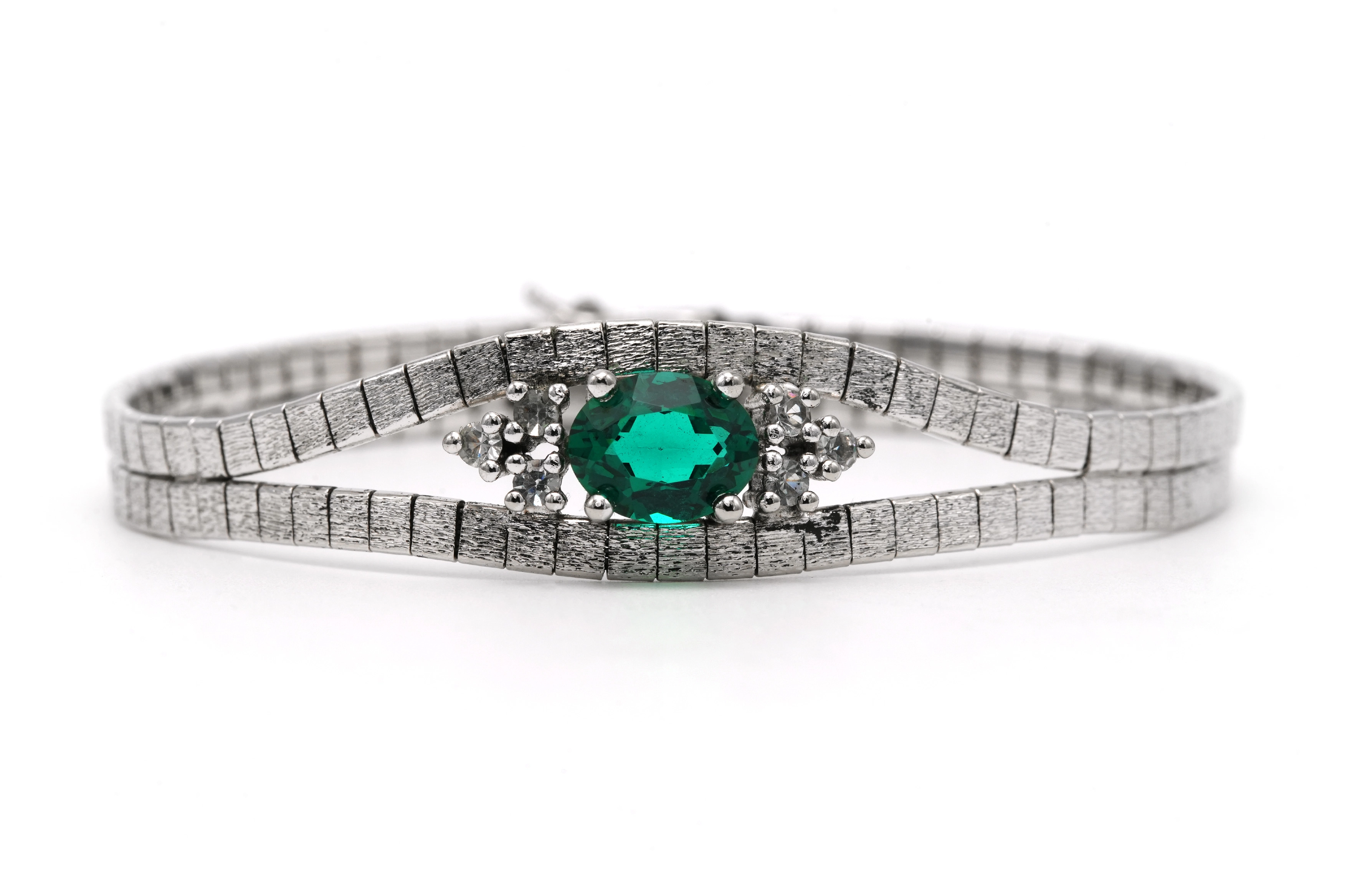 Bracelet Années 70 en argent 925 serti d'un strass - 1
