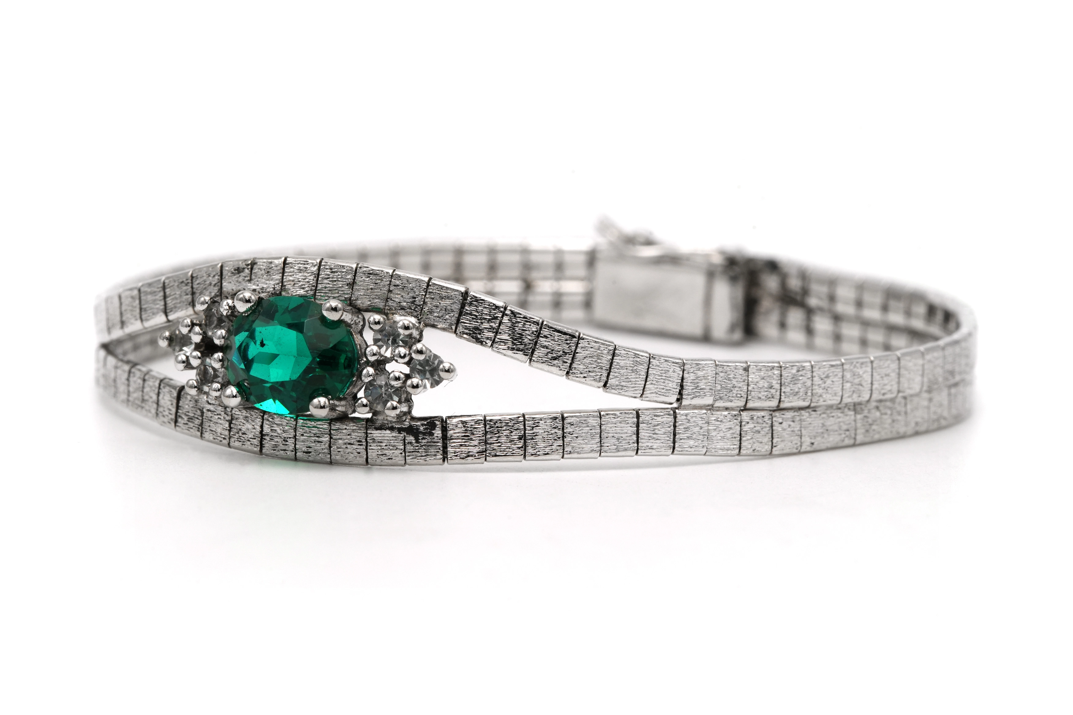 Bracelet Années 70 en argent 925 serti d'un strass - 2