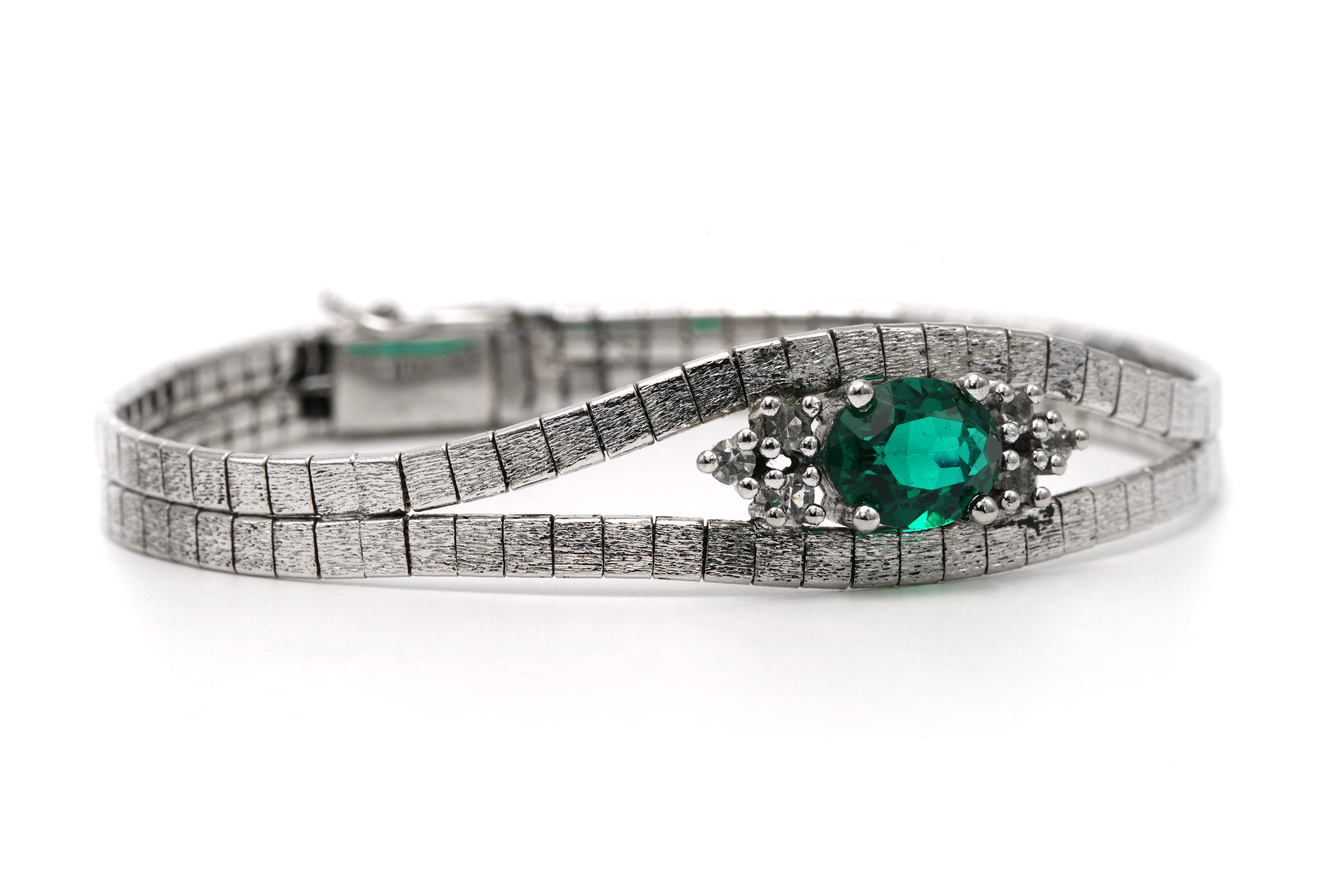 Bracelet Années 70 en argent 925 serti d'un strass - 7