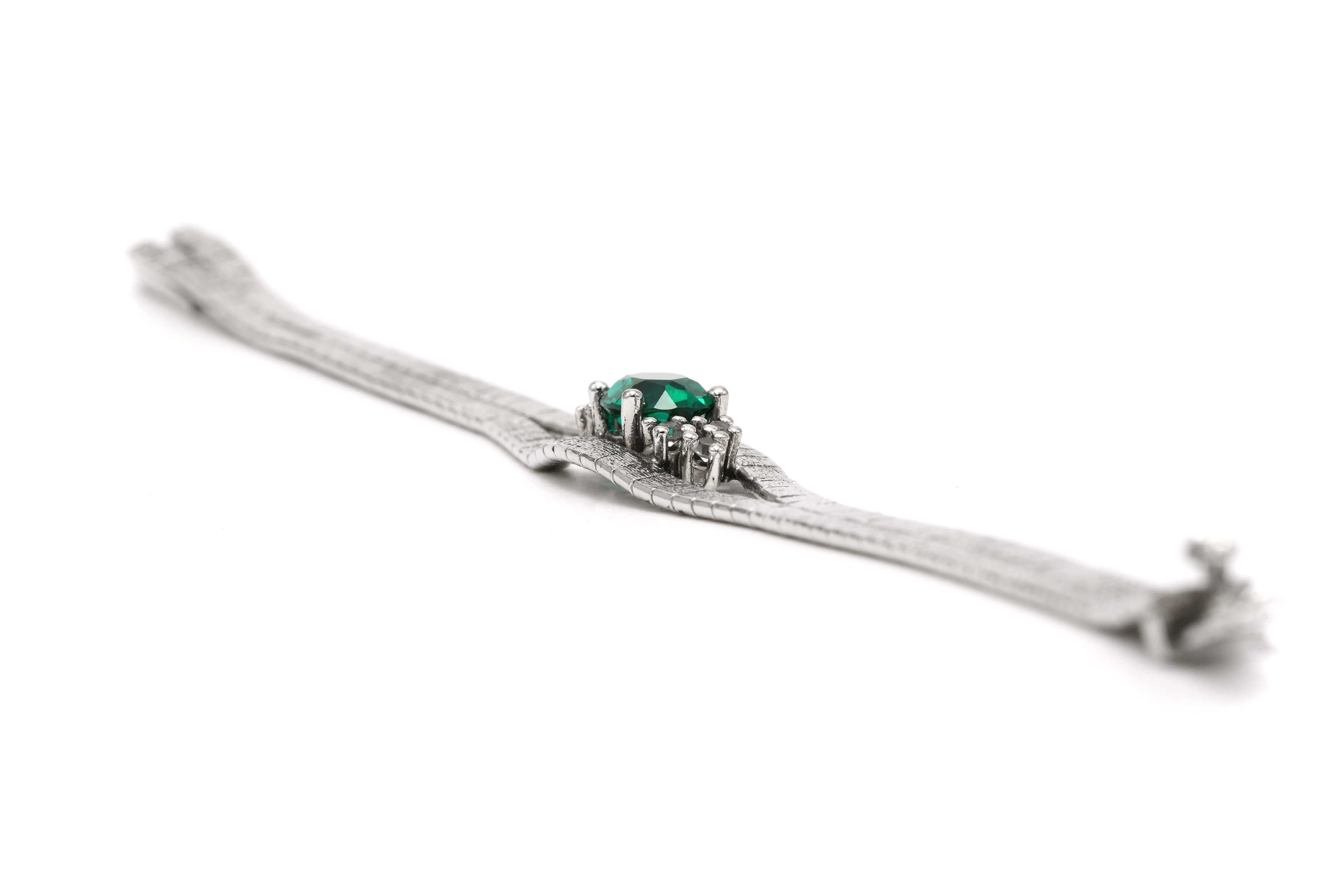 Bracelet Années 70 en argent 925 serti d'un strass - 8