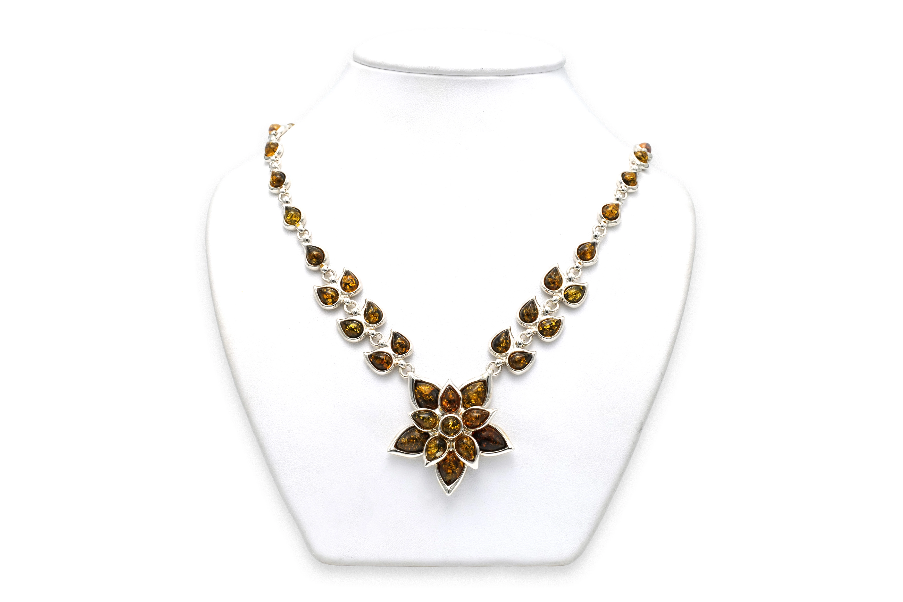 Collier contemporain en argent 925 serti d'ambre - 1