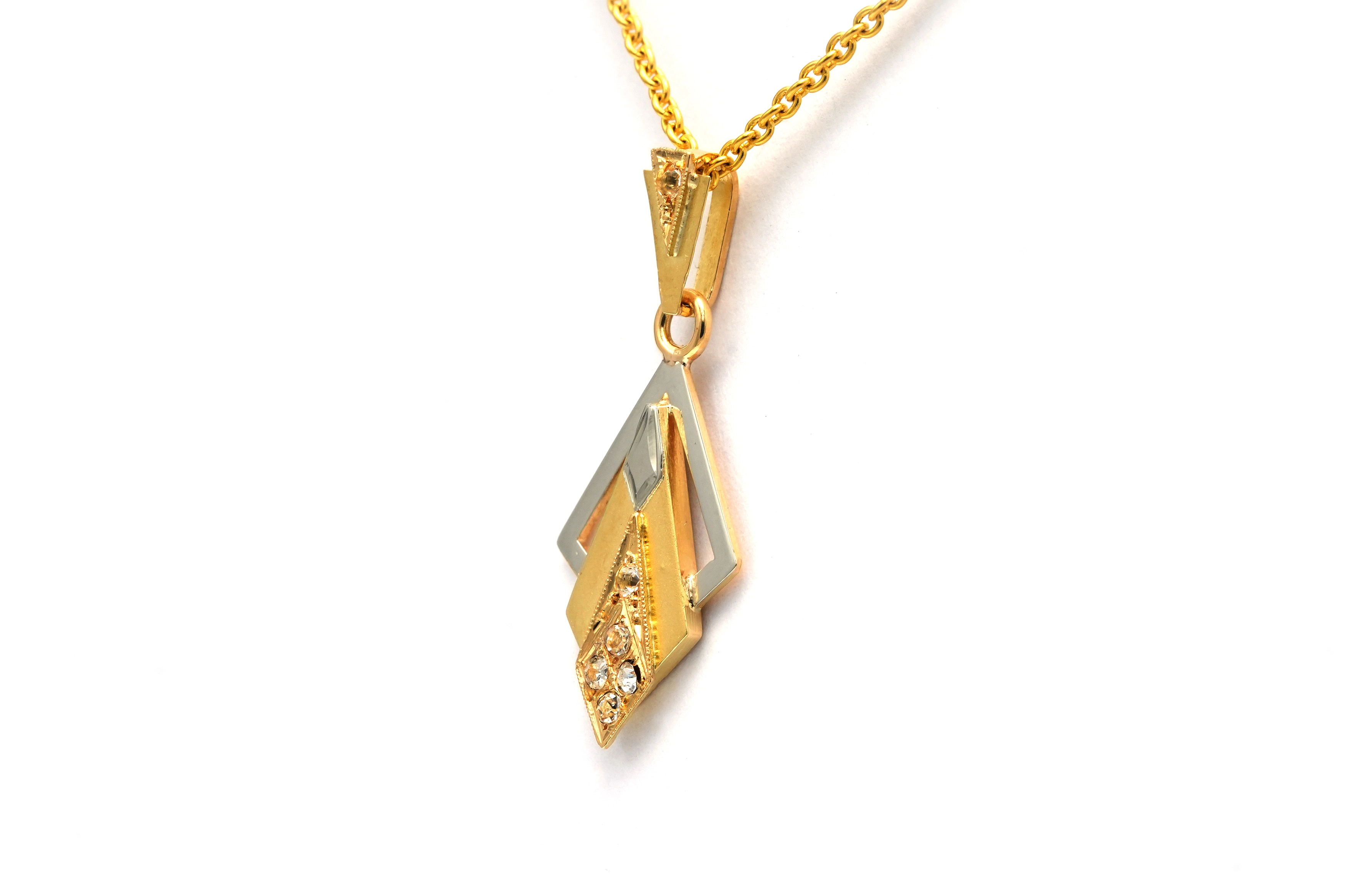 Pendentif Art Déco en or jaune et blanc 18 carats serti de strass - 1