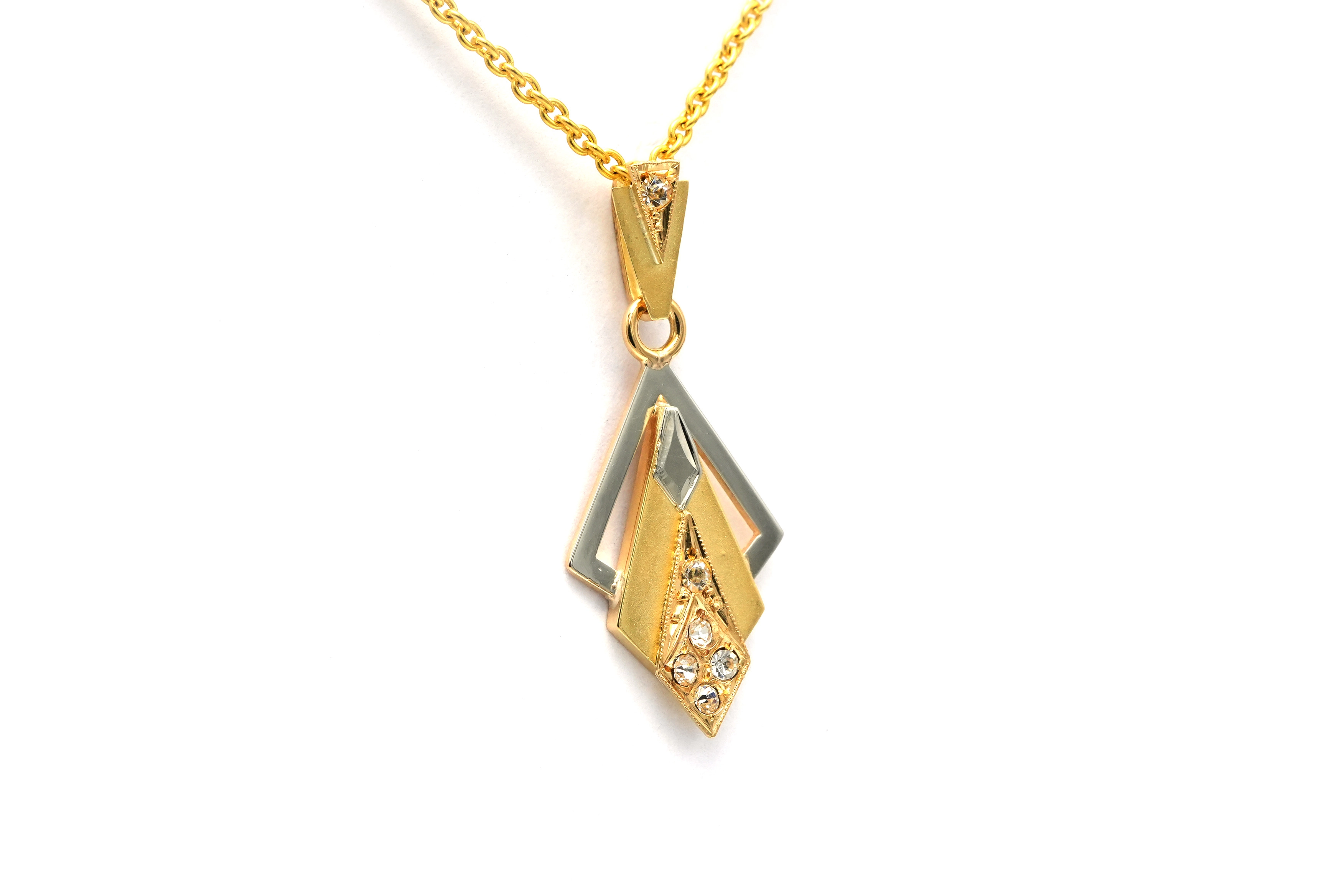 Pendentif Art Déco en or jaune et blanc 18 carats serti de strass - 2
