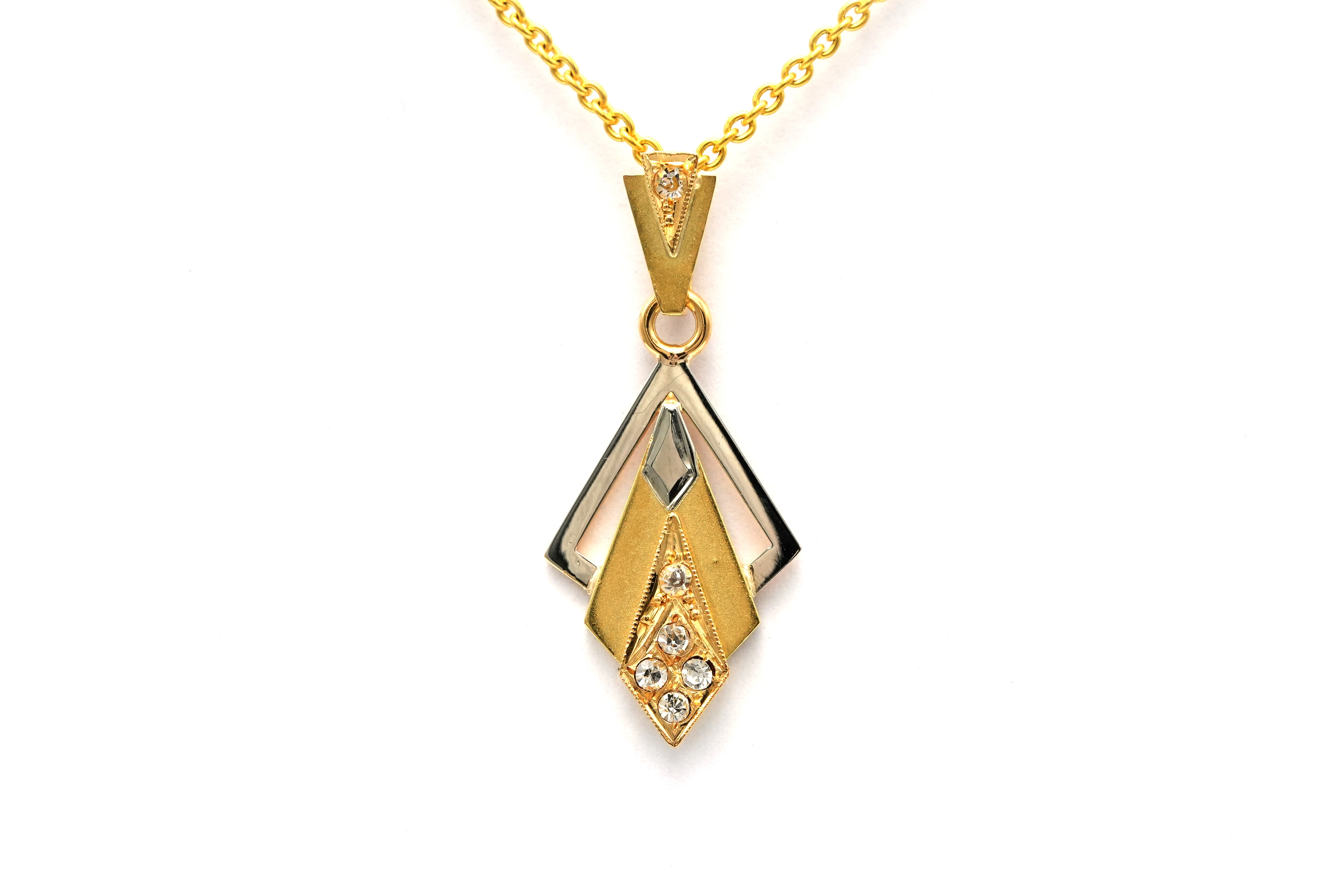 Pendentif Art Déco en or jaune et blanc 18 carats serti de strass - 3