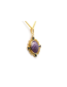Pendentif Art Déco en or jaune 18 carats serti d'une améthyste, de saphirs et d'un diamant taille "rose" - 2