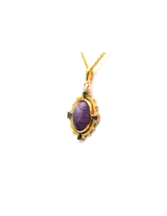 Pendentif Art Déco en or jaune 18 carats serti d'une améthyste, de saphirs et d'un diamant taille "rose" - 3
