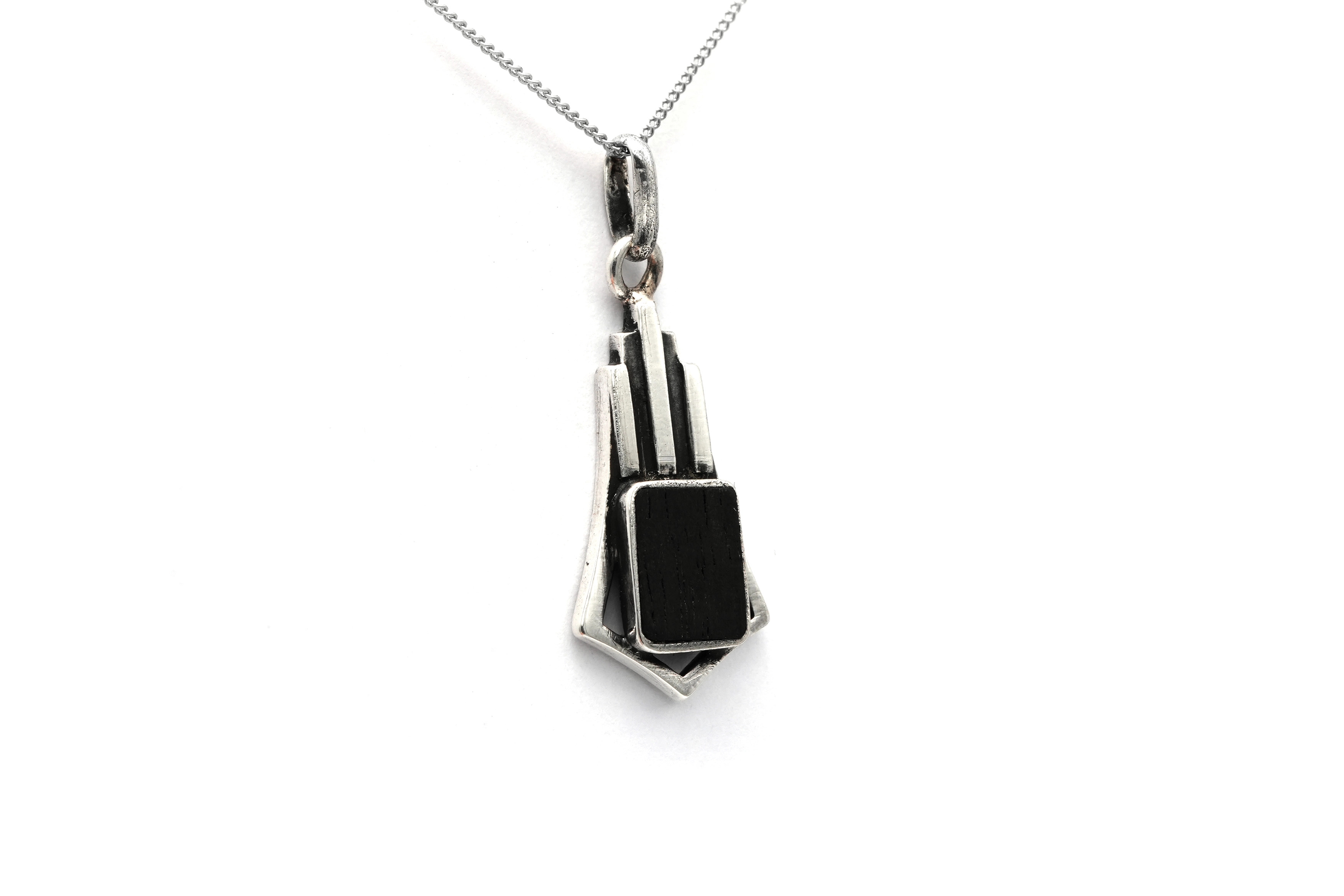Pendentif Art Déco en argent serti d'ébène - 2