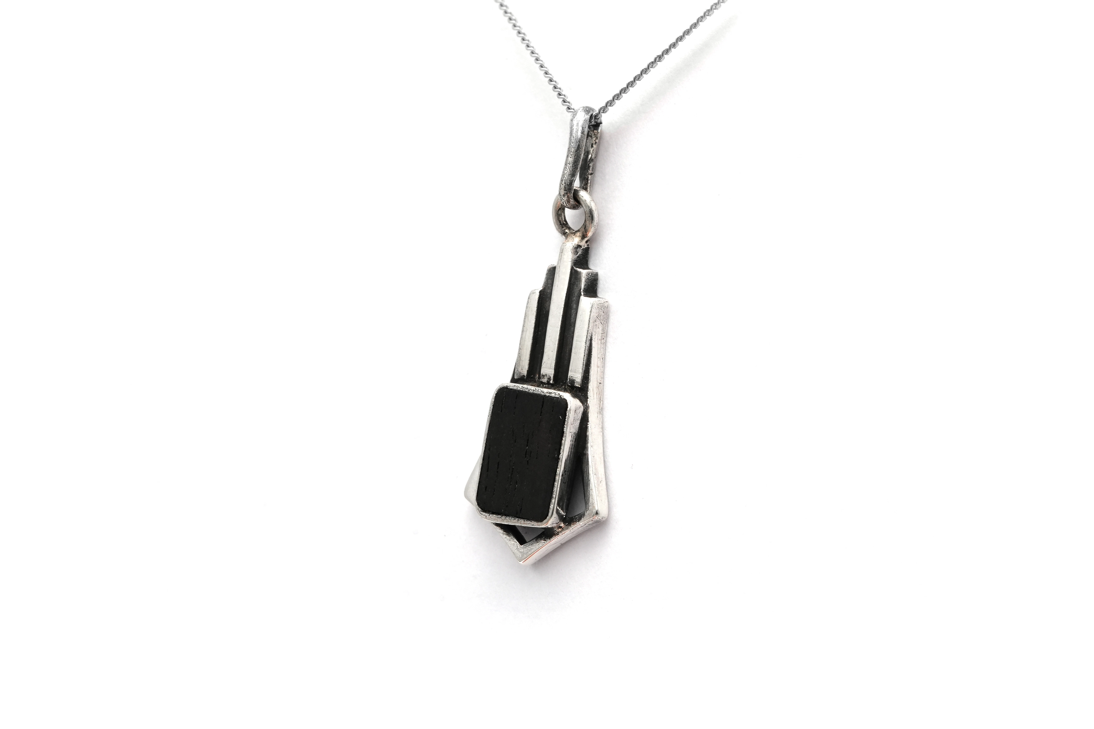 Pendentif Art Déco en argent serti d'ébène - 3