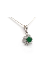Pendentif contemporain en or blanc 18 carats serti d'une émeraude et de diamants taille "brillant" (+-0.70ct) - 2