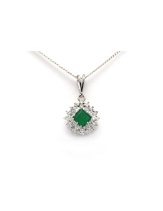 Pendentif contemporain en or blanc 18 carats serti d'une émeraude et de diamants taille "brillant" (+-0.70ct) - 1