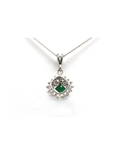 Pendentif contemporain en or blanc 18 carats serti d'une émeraude et de diamants taille "brillant" (+-0.70ct) - 4
