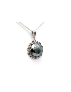 Pendentif Art Déco en argent serti d'une hématite et de marcassites - 2