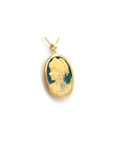 Pendentif Années 50 en or jaune 18 carats serti d'un camée et de nacre - 2
