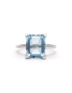 Bague contemporaine en or blanc 18 carats sertie d'une aigue marine - 2