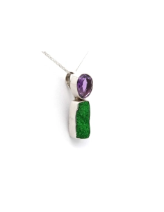 Pendentif contemporain en argent 925 serti d'une améthyste et d'une uvarovite - 2