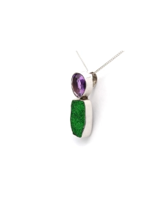 Pendentif contemporain en argent 925 serti d'une améthyste et d'une uvarovite - 3