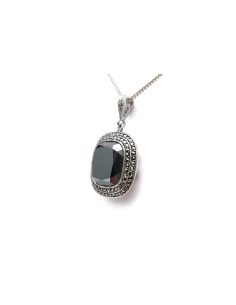 Pendentif Art Déco en argent serti d'une hématite et de marcassites - 3