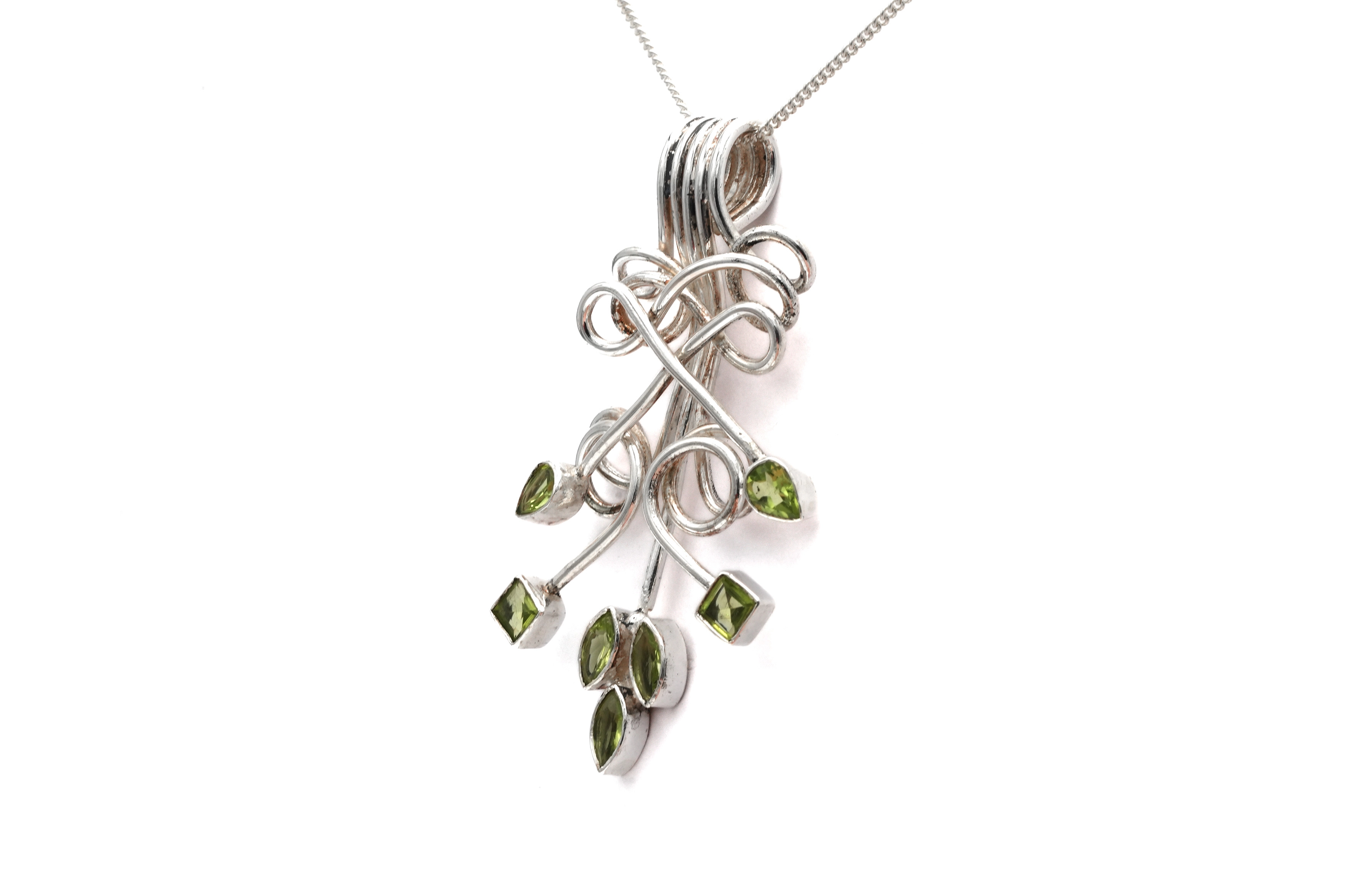 Pendentif contemporain en argent 925 serti de péridots - 3