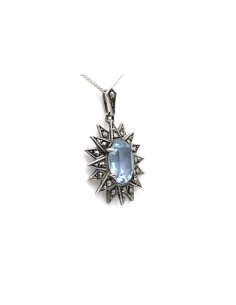 Pendentif Art Déco en argent serti d'une spinelle de synthèse et de marcassites - 2