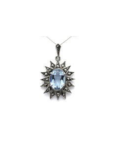 Pendentif Art Déco en argent serti d'une spinelle de synthèse et de marcassites - 1