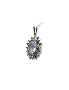 Pendentif Art Déco en argent serti d'une spinelle de synthèse et de marcassites - 3