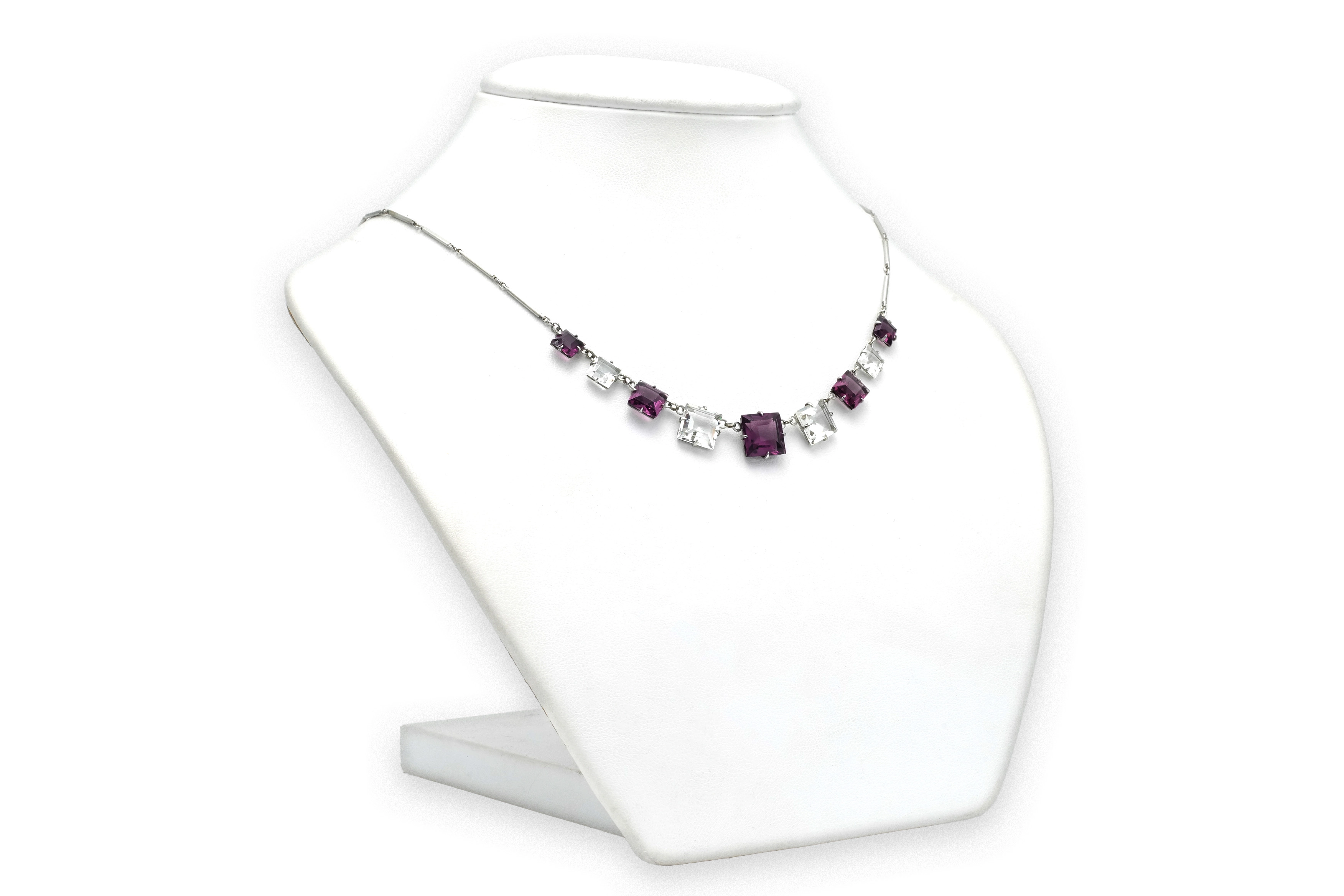 Collier Art Déco en argent serti de topazes et d'améthystes - 1