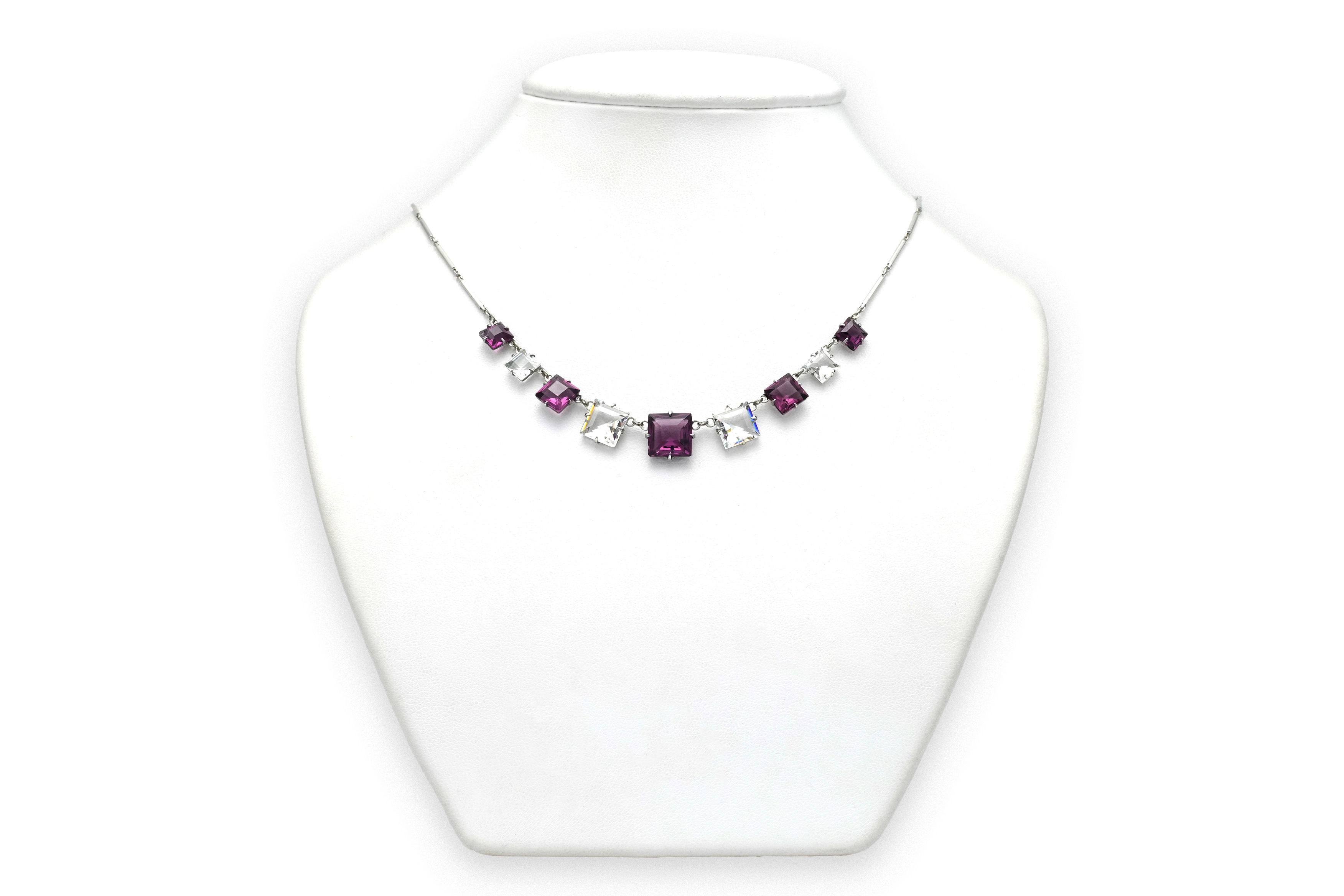 Collier Art Déco en argent serti de topazes et d'améthystes - 2