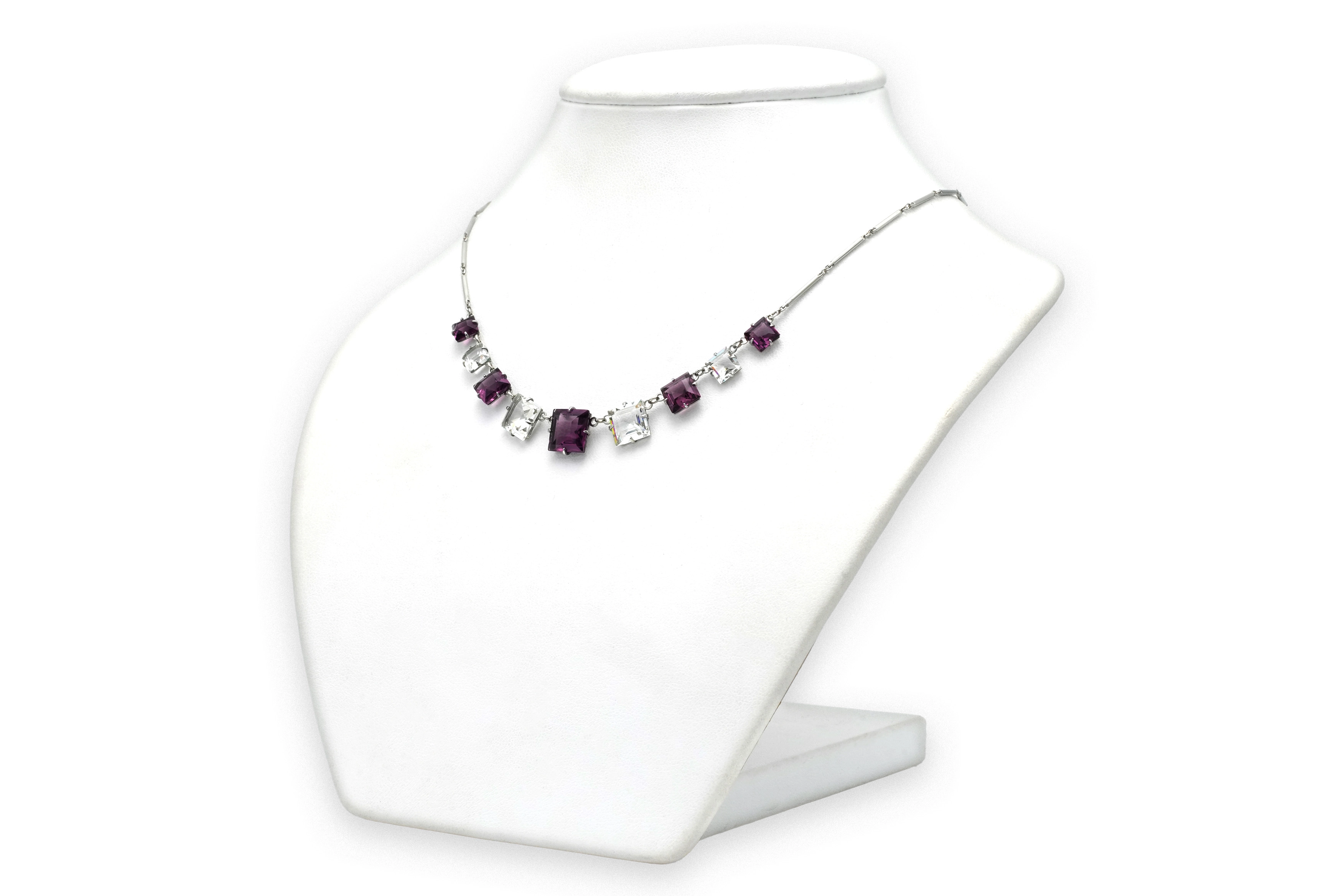 Collier Art Déco en argent serti de topazes et d'améthystes - 3