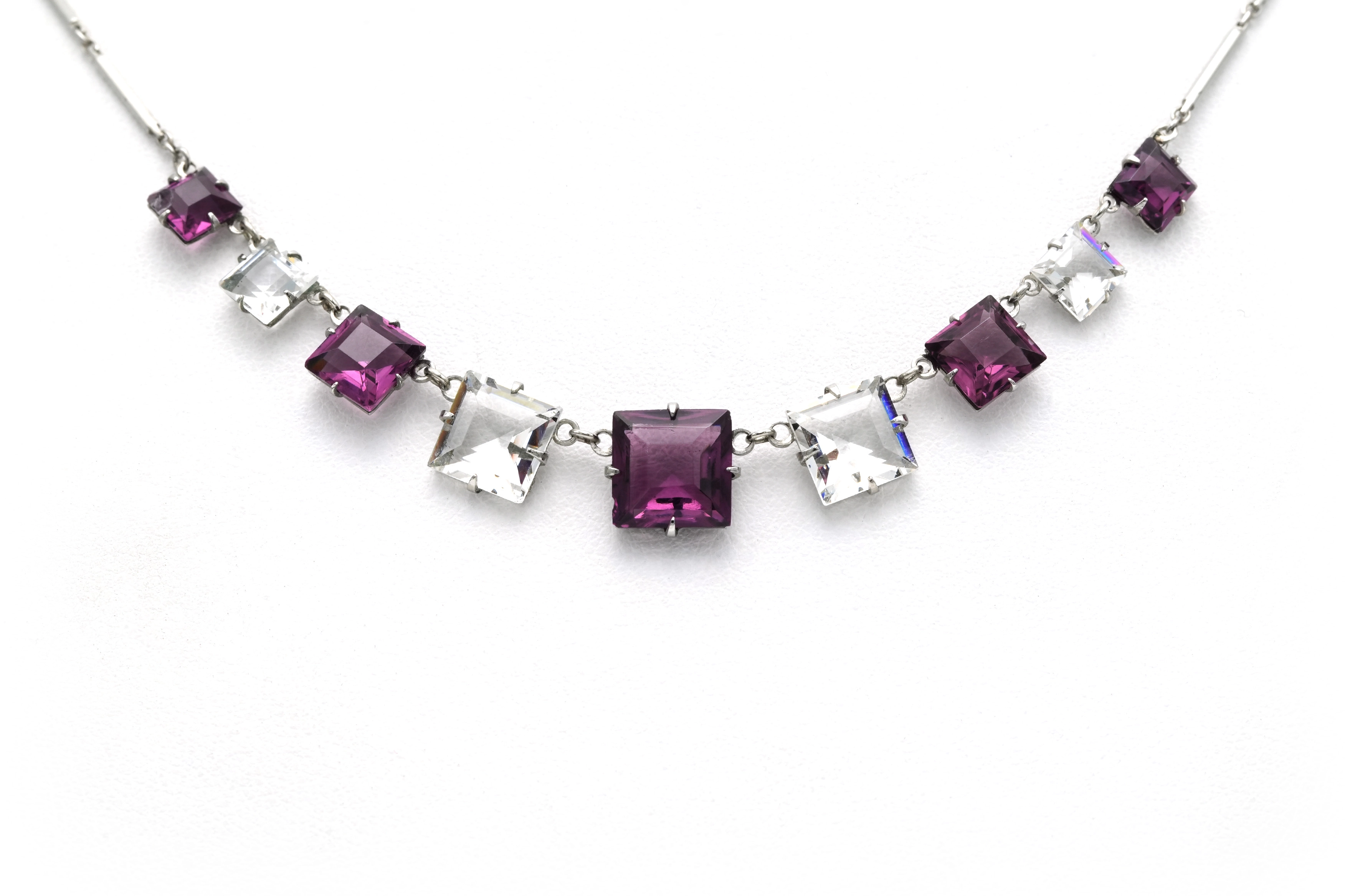 Collier Art Déco en argent serti de topazes et d'améthystes - 4