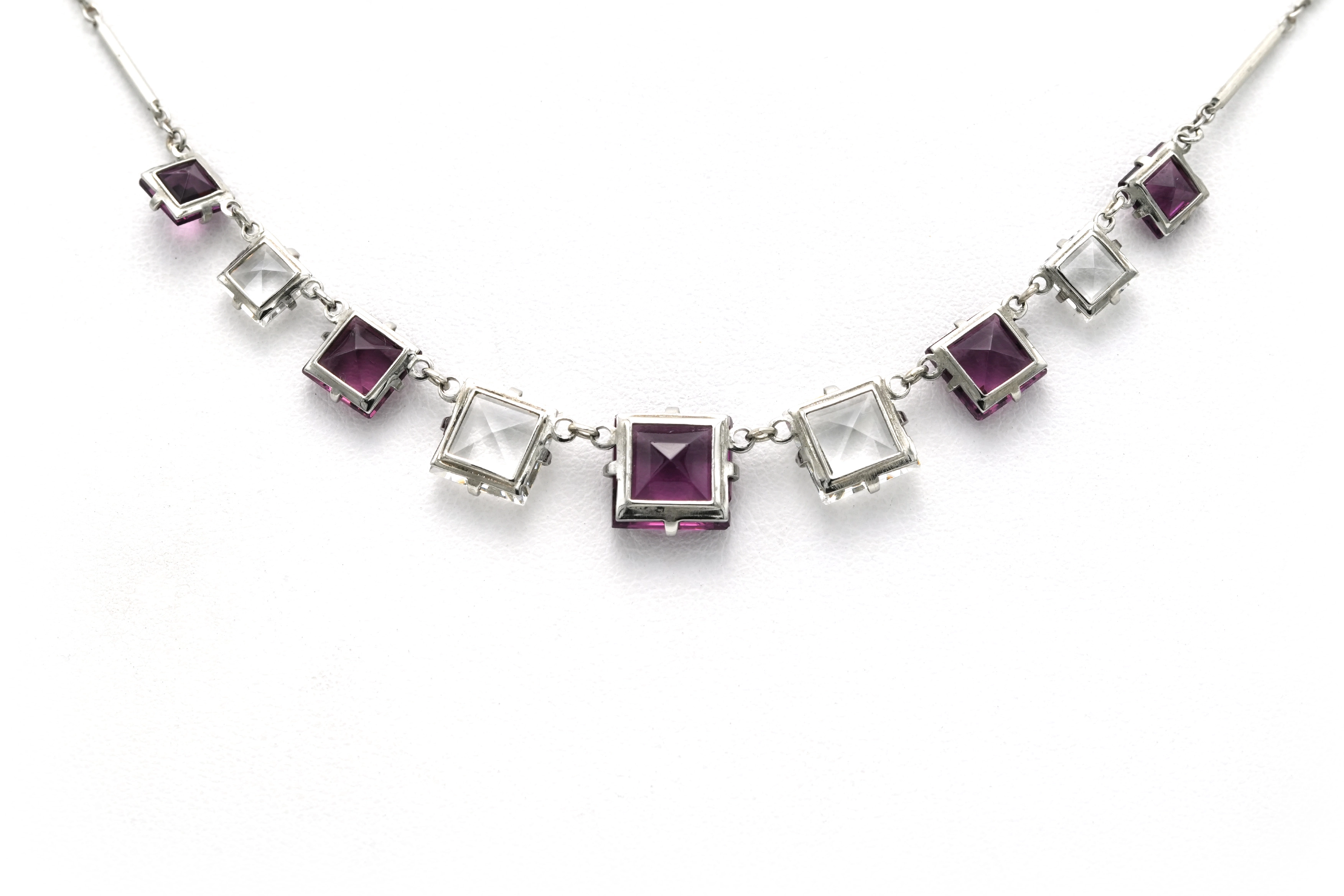 Collier Art Déco en argent serti de topazes et d'améthystes - 5