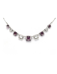 Collier Art Déco en argent serti de topazes et d'améthystes - 5