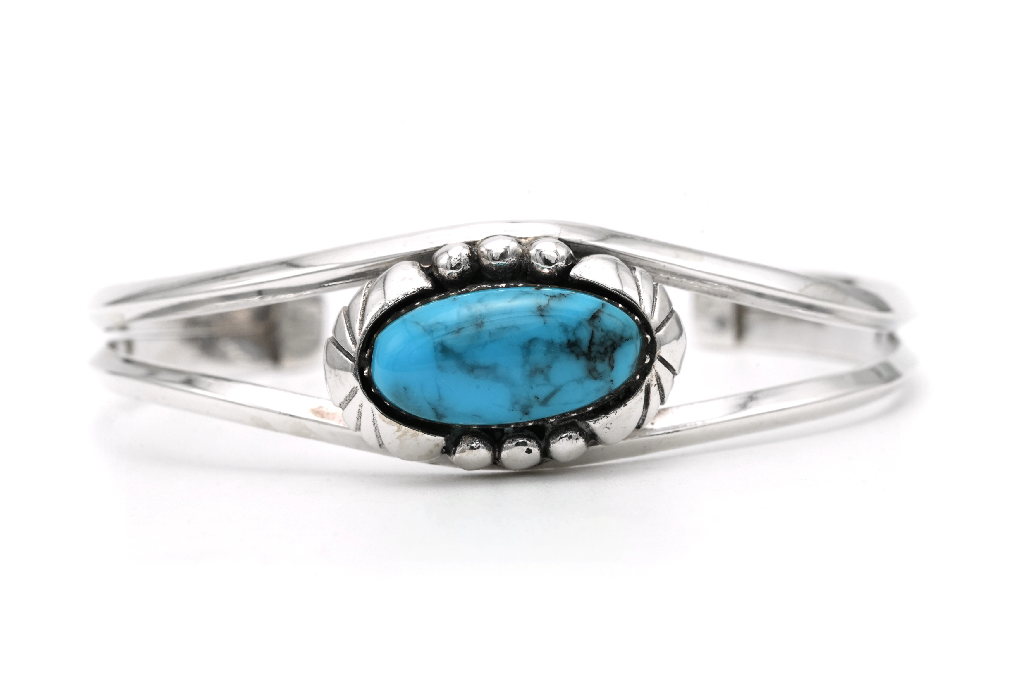 Bracelet Années 70 en argent 925 serti d'une turquoise - 1