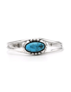 Bracelet Années 70 en argent 925 serti d'une turquoise - 1