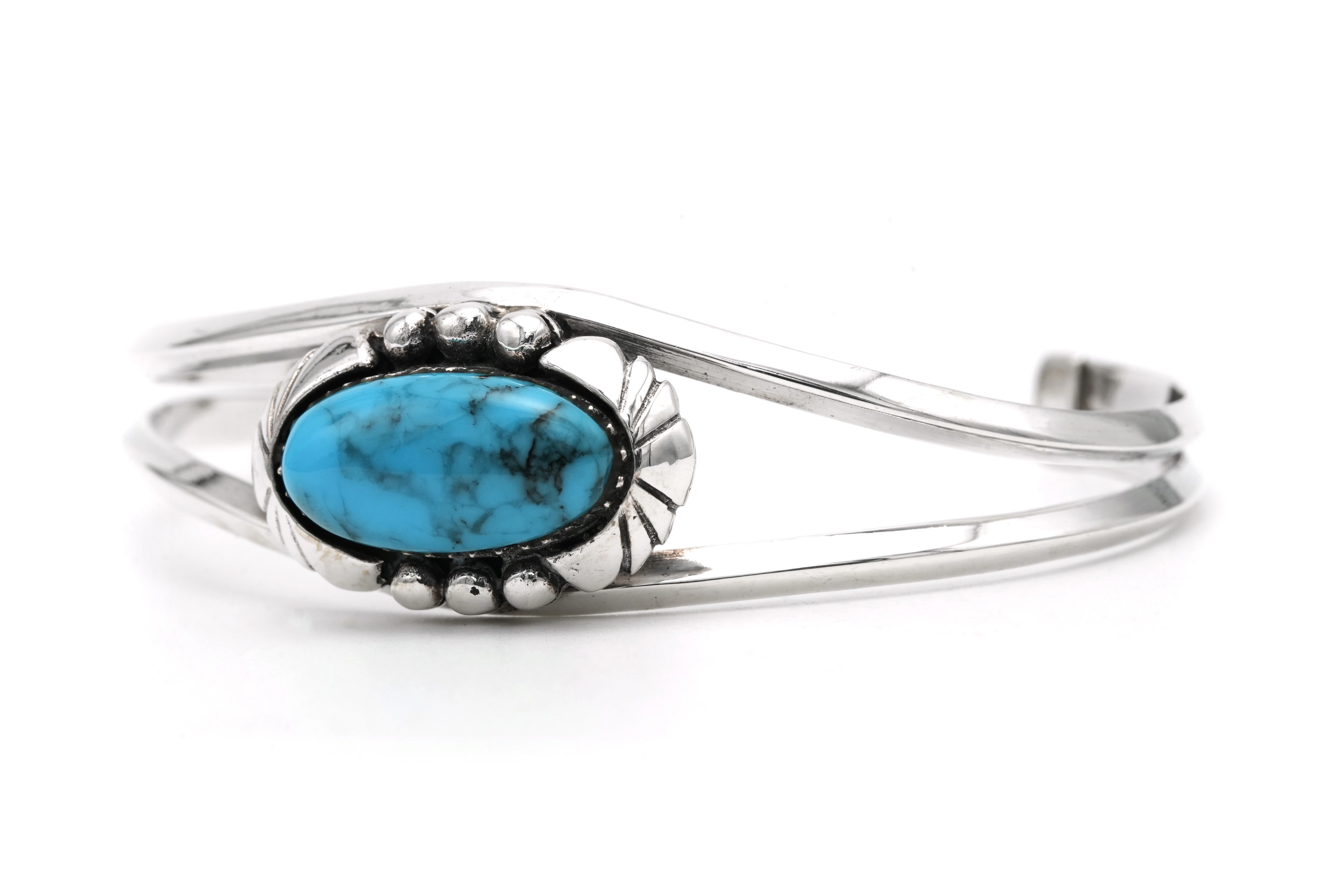 Bracelet Années 70 en argent 925 serti d'une turquoise - 2
