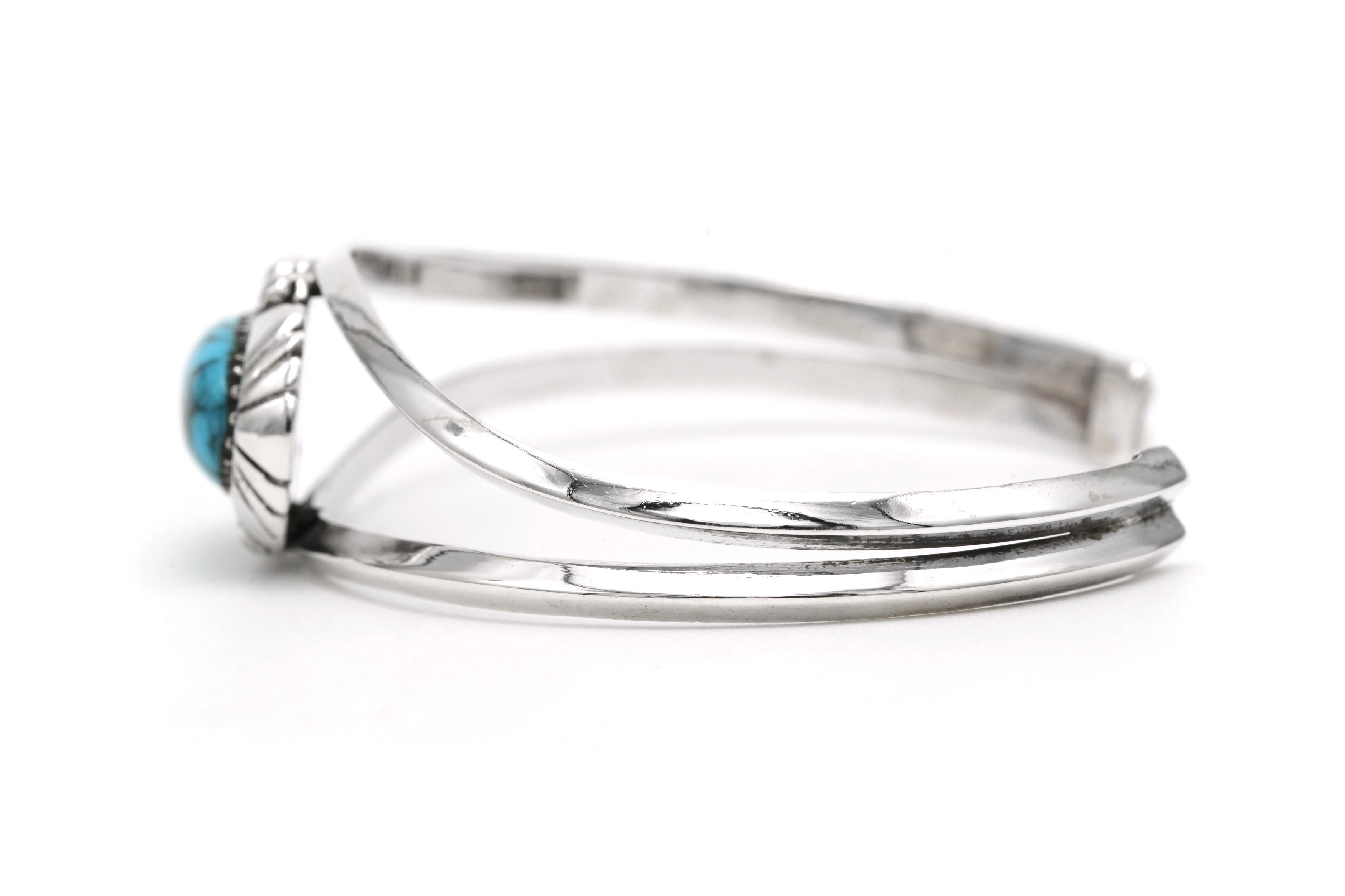 Bracelet Années 70 en argent 925 serti d'une turquoise - 3