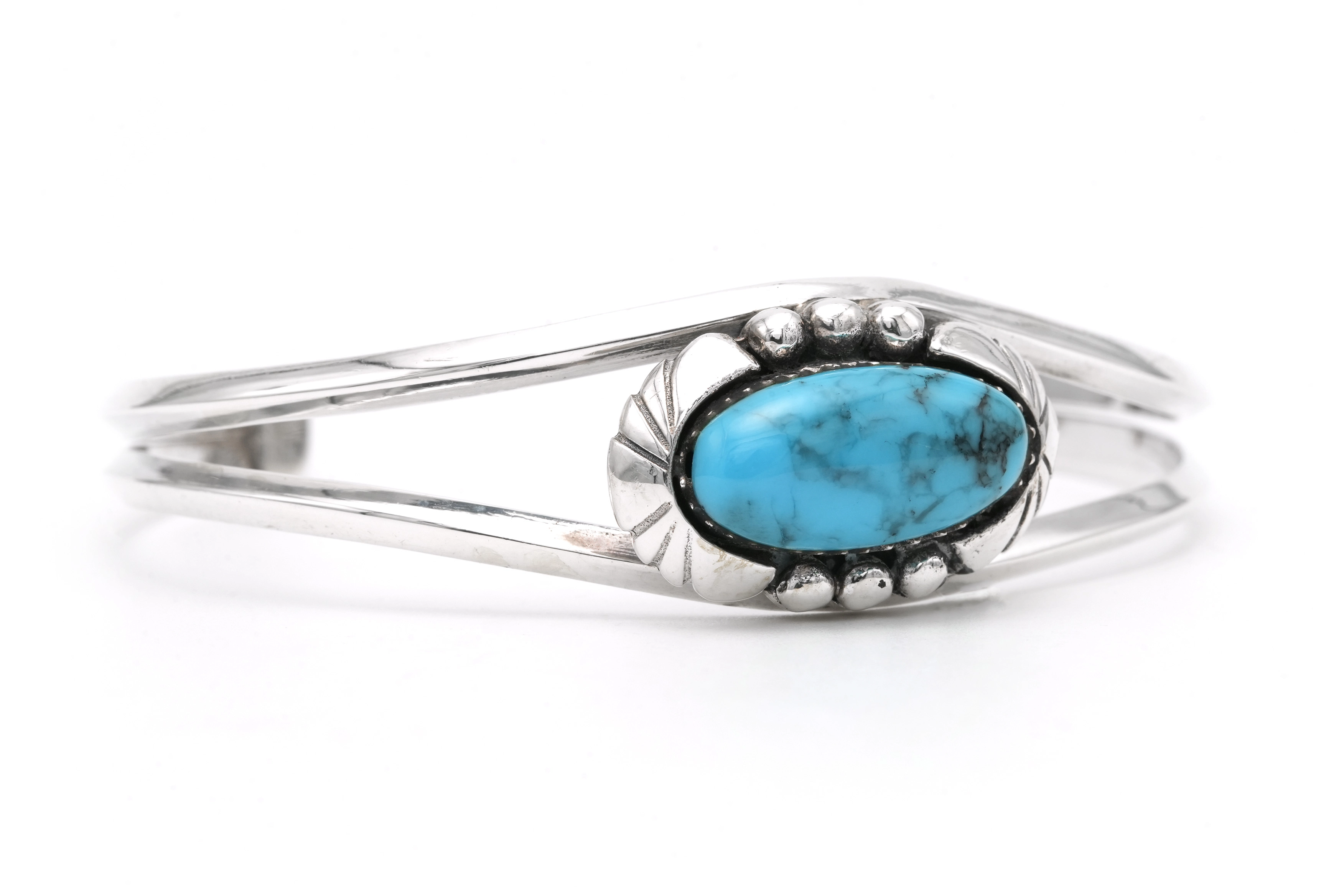 Bracelet Années 70 en argent 925 serti d'une turquoise - 6