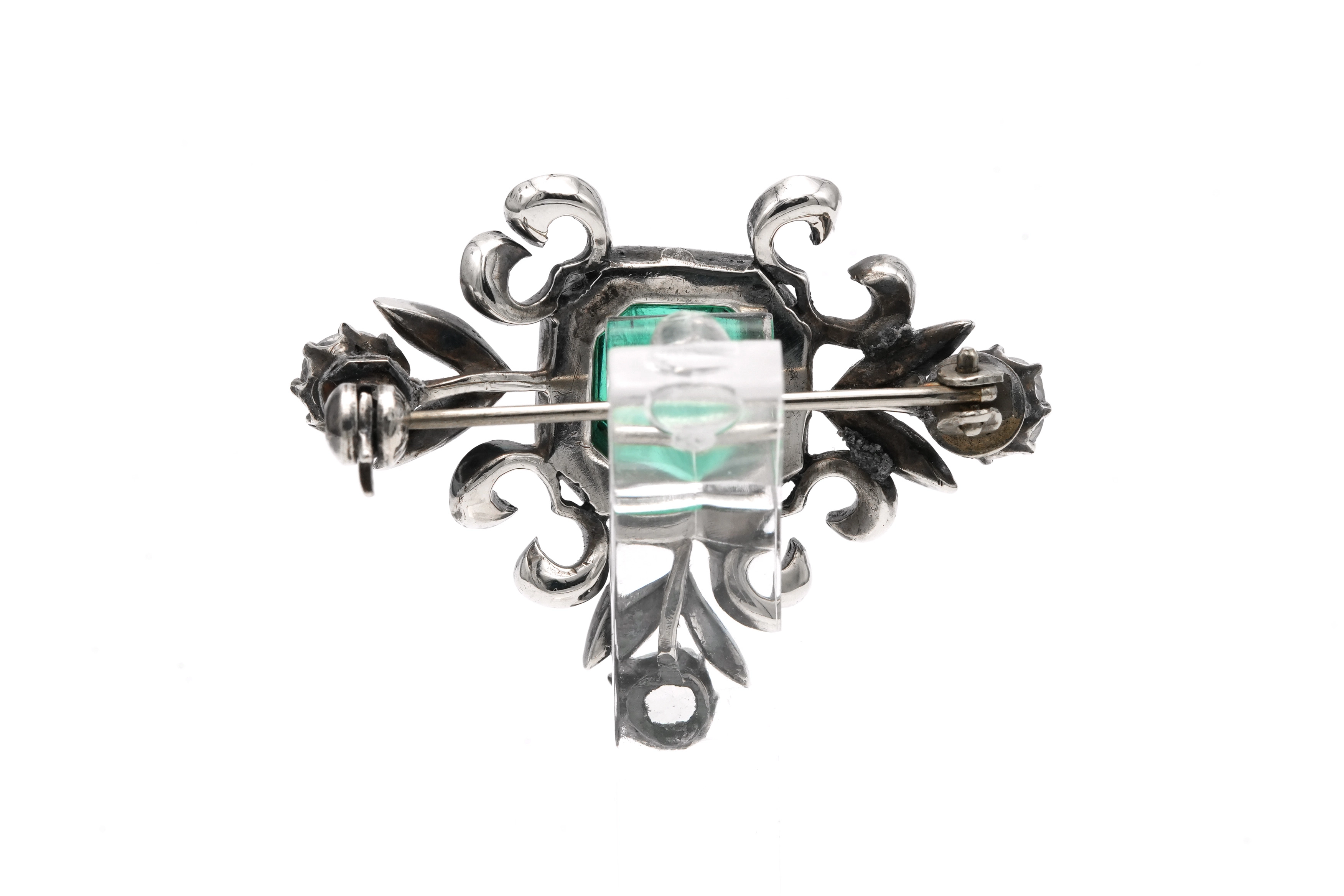 Broche Napoléon III en argent et or jaune 18 carats sertie de strass - 5