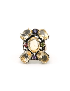 Bague contemporaine en argent 925 sertie de citrines, d'un grenat, d'un péridot, d'une cordiérite - 2