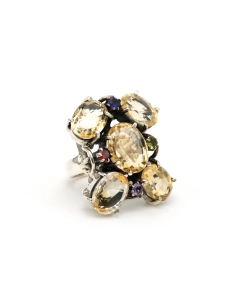Bague contemporaine en argent 925 sertie de citrines, d'un grenat, d'un péridot, d'une cordiérite - 6
