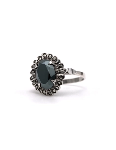 Bague Art Déco en argent sertie d'une hématite et de marcassites - 1